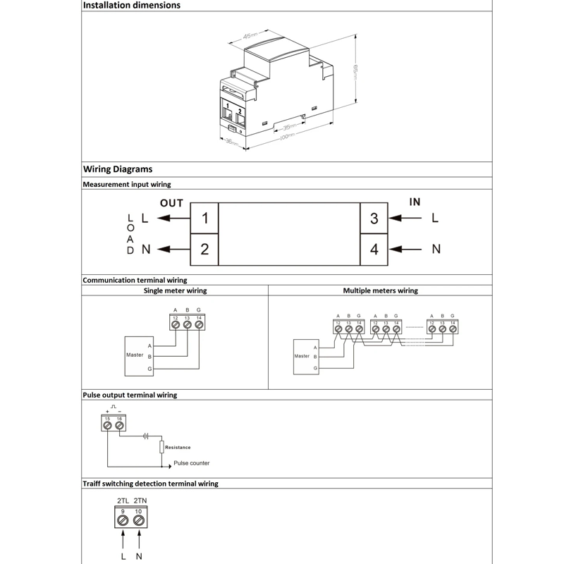 Dac2102 DIN Rail 1 Fase Dua Kawat Multimeter AC Cerdas